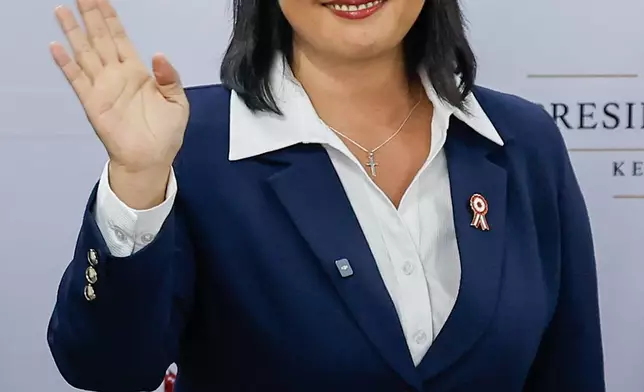 President-elect Keiko Fujimori speaks during a news conference after electoral authorities declared her the winner of the presidential runoff in Lima, Peru, Friday, July 3, 2026.. (AP Photo/Bruno Elias)