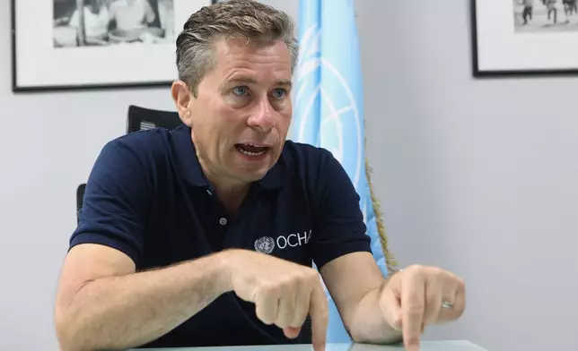 United Nations Under-Secretary-General for Humanitarian Affairs and Emergency Relief Coordinator Tom Fletcher speaks during an interview with The Associated Press in Caracas, Venezuela, Wednesday, July 8, 2026. (AP Photo/Pedro Mattey)