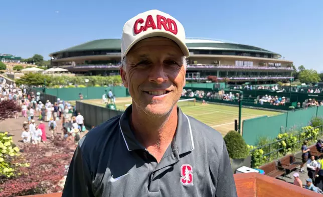Stanford University men's tennis coach Paul Goldstein poses for a photo on day 11 of the Wimbledon Tennis Championships in London, Thursday, July 9, 2026. (AP Photo/Andrew Dampf)