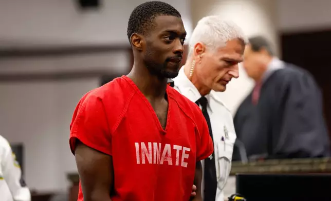 Terrion Arnold, a Detroit Lions cornerback, leaves during the conclusion of his pretrial detention hearing at the Hillsborough County Courthouse on Monday, June 29, 2026, in Tampa, Fla. (Jefferee Woo/Tampa Bay Times via AP)