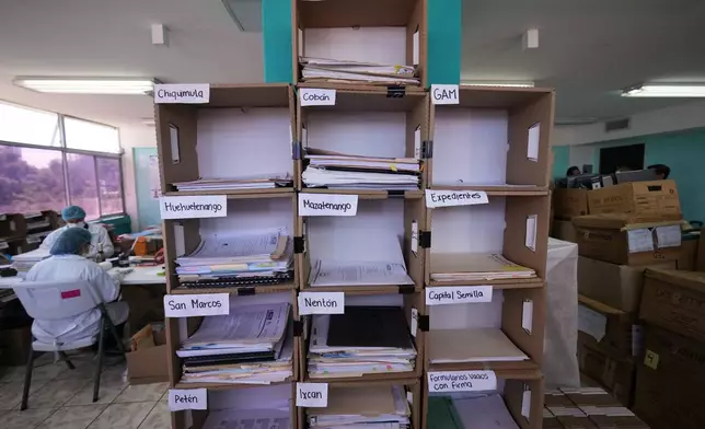 Archivists work to safeguard testimonies from victims of the internal armed conflict between 1960 and 1996, who sought reparations for the abuses they suffered, in Guatemala City, Wednesday, July 22, 2026. (AP Photo/Moises Castillo)