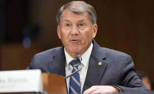 Sen. Mike Rounds, R-S.D., speaks before Defense Secretary Pete Hegseth and Chairman of the Joint Chiefs of Staff Gen. Dan Caine attend a hearing of the Senate Appropriations Committee, Tuesday, July 21, 2026, on Capitol Hill in Washington. (AP Photo/Jacquelyn Martin)