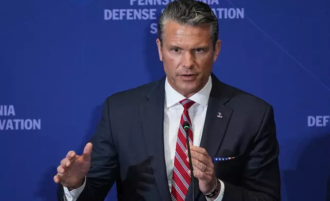 Defense Secretary Pete Hegseth speaks at the United States Army War College in Carlisle, Pa., during the Pennsylvania Defense and Innovation Summit, Wednesday, July 15, 2026. (AP Photo/Matt Rourke)