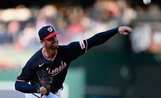 Washington Nationals starting pitcher Foster Griffin throws during the third inning of a baseball game against the Pittsburgh Pirates, Friday, July 3, 2026, in Washington. (AP Photo/John McDonnell)