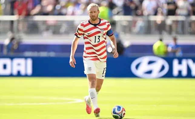 United States' Tim Ream (13) controls the ball during the World Cup round of 32 soccer match between the United States and Bosnia in Santa Clara, Calif., near San Francisco, Wednesday, July 1, 2026. (AP Photo/Eakin Howard)