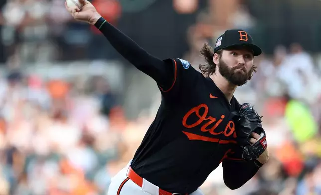 Baltimore Orioles pitcher Brandon Young throws during the second inning of a baseball game against the Atlanta Braves, Saturday, July 25, 2026, in Baltimore. (AP Photo/Daniel Kucin Jr.)