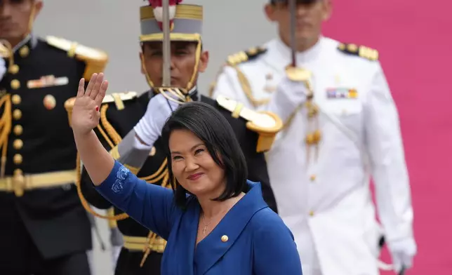 President-elect Keiko Fujimori arrives at Congress before her inauguration in Lima, Peru, Tuesday, July 28, 2026. (AP Photo/Miguel Paredes)