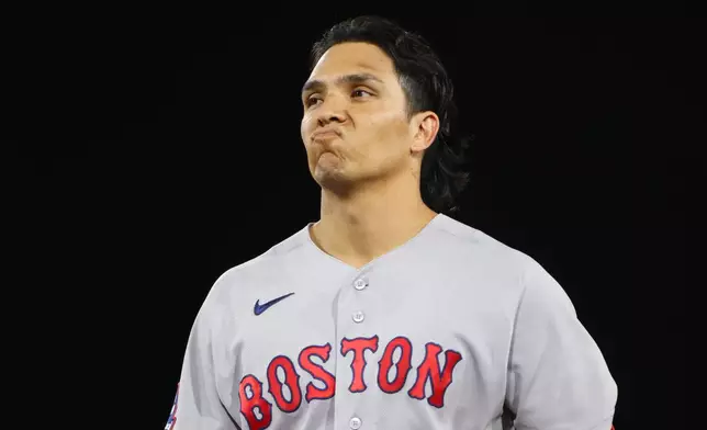 Boston Red Sox's Anthony Seigler reacts after flying out to end a baseball game against the Athletics Tuesday, July 28, 2026, in West Sacramento, Calif. (AP Photo/Scott Marshall)