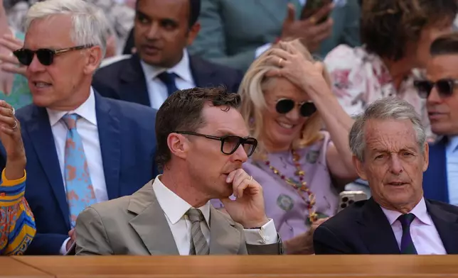 Actor Benedict Cumberbatch sits in the Royal Box on Day 9 at the Wimbledon Tennis Championships in London, Tuesday, July 7, 2026.(AP Photo/Maja Smiejkowska)