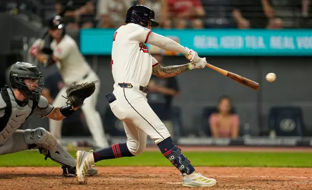 Cleveland Guardians' Brayan Rocchio hits a game winning home run in the ninth inning of a baseball game against the Chicago White Sox in Cleveland, Thursday, July 2, 2026. (AP Photo/Sue Ogrocki)