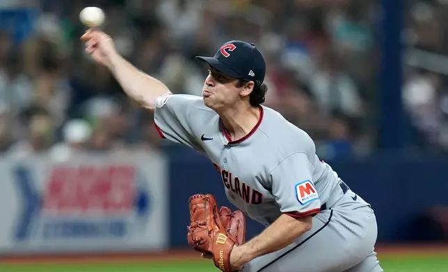 Cleveland Guardians pitcher Matt Festa delivers to the Tampa Bay Rays during the fourth inning of a baseball game Friday, July 24, 2026, in St. Petersburg, Fla. (AP Photo/Chris O'Meara)