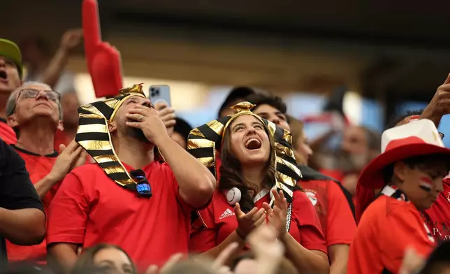 Egypt fans look on during the World Cup round of 32 soccer match between Australia and Egypt in Arlington, Texas, near Dallas, Friday, July 3, 2026. (AP Photo/Gareth Patterson)