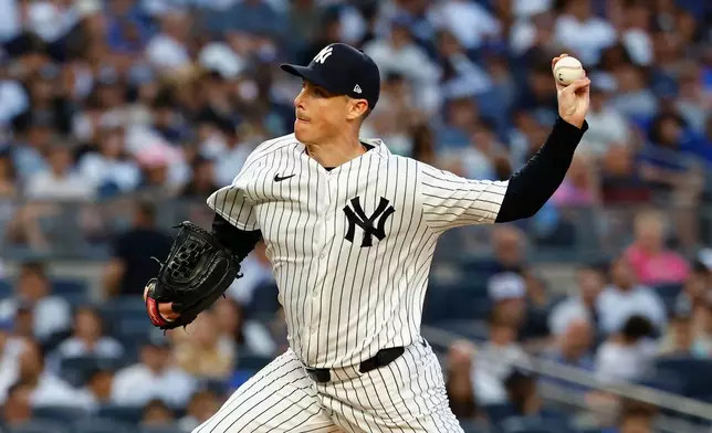 New York Yankees pitcher Ryan Yarbrough throws against the Los Angeles Dodgers during the third inning of the second game of a baseball doubleheader, Sunday, July 19, 2026, in New York. (AP Photo/Noah K. Murray)