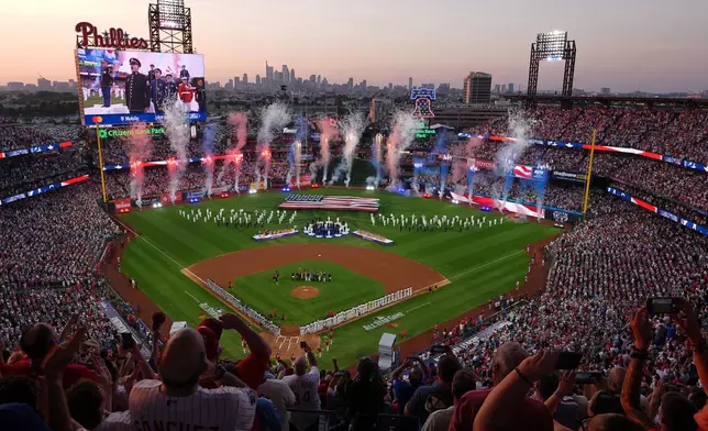 Singer Patti LaBelle performs the national anthem ahead of the MLB baseball All-Star Game between the American League and National League, Tuesday, July 14, 2026, in Philadelphia.(AP Photo/Matt Rourke)