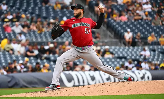 Arizona Diamondbacks pitcher Eduardo Rodriguez delivers in the second inning of a baseball game against the Pittsburgh Pirates in Pittsburgh, Wednesday, July 29, 2026. (AP Photo/Justin Berl)