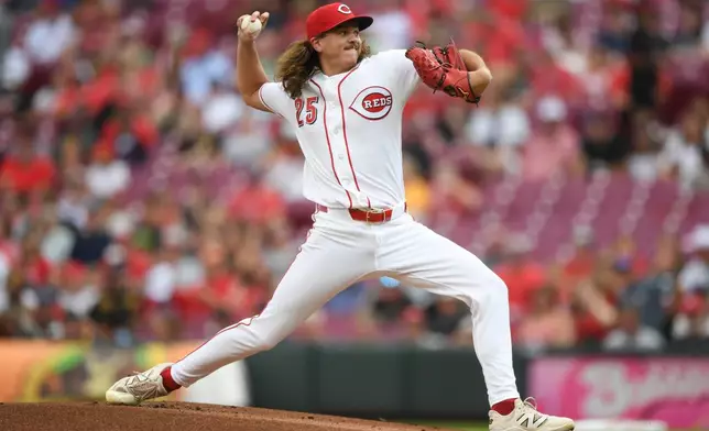 Cincinnati Reds' Rhett Lowder pitches during the first inning of a baseball game against the Pittsburgh Pirates on Thursday, July 30, 2026 in Cincinnati. (AP Photo/Tanner Pearson)
