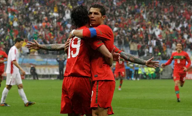 FILE - Portugal's Cristiano Ronaldo celebrates Tiago's goal against North Korea during their World Cup group G soccer match in Cape Town, South Africa, June 21, 2010. (AP Photo/Kin Cheung, File)
