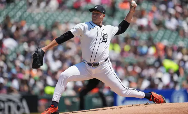 Detroit Tigers pitcher Tarik Skubal throws against the Philadelphia Phillies during the first inning Sunday, July 12, 2026, in Detroit. (AP Photo/Paul Sancya)