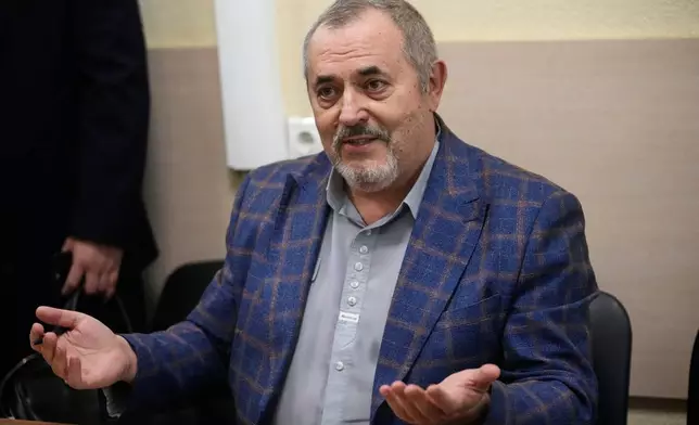 Russian politician Boris Nadezhdin, accused of displaying "extremist symbols," speaks at the courtroom in the town of Dolgoprudny outside Moscow, Russia, Friday, July 17, 2026. (AP Photo/Pavel Bednyakov)