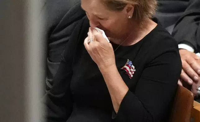 Sen. Darline Graham, R-S.C., cries during the funeral of her brother, Sen. Lindsey Graham, R-S.C., at the Washington National Cathedral, Tuesday, July 28, 2026, in Washington. (AP Photo/Alex Brandon)