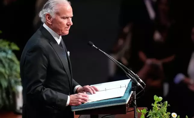 South Carolina Gov. Henry McMaster speaks during the funeral service for the late Sen. Lindsey Graham, R-S.C., at First Baptist Church in Columbia, S.C., Wednesday, July 29, 2026. (AP Photo/Gerald Herbert)