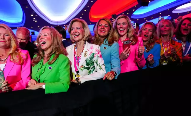 Fans of President Donald Trump wait for him to speak at the Faith & Freedom Coalition's policy conference at the Washington Hilton, Friday, June 26, 2026, in Washington. (AP Photo/Julia Demaree Nikhinson)