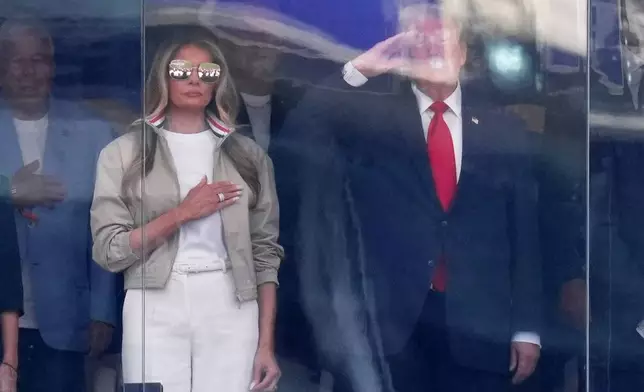 President Donald Trump, right, and first lady Melania Trump attend the World Cup championship final soccer match between Spain and Argentina in East Rutherford, N.J., Sunday, July 19, 2026. (AP Photo/Jacquelyn Martin)