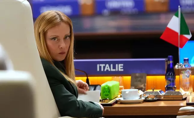 Italy's Prime Minister Giorgia Meloni during a round table meeting of the North Atlantic Council during the NATO summit in Ankara, Turkey, Wednesday, July 8, 2026. (AP Photo/Hussein Malla)