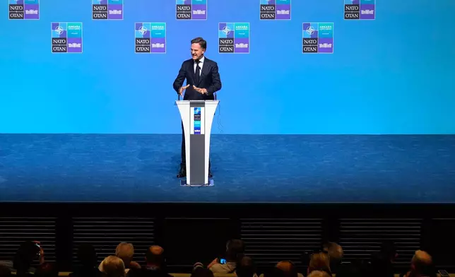 NATO Secretary General Mark Rutte speaks during a media conference at the International Media Center ahead of the NATO Summit in Ankara, Turkey, Monday, July 6, 2026. (AP Photo/Hussein Malla)