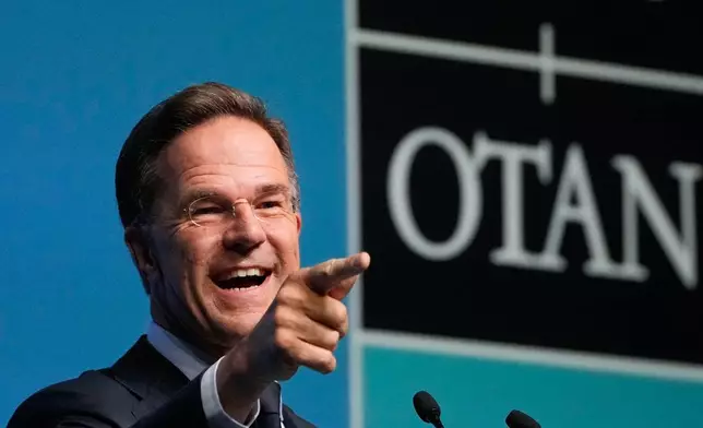 NATO Secretary General Mark Rutte speaks during a media conference at the International Media Center ahead of the NATO Summit in Ankara, Turkey, Monday, July 6, 2026. (AP Photo/Hussein Malla)