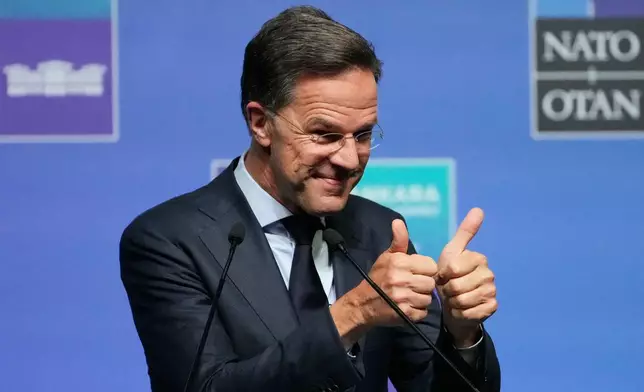 NATO Secretary General Mark Rutte speaks during a media conference at the International Media Center ahead of the NATO Summit in Ankara, Turkey, Monday, July 6, 2026. (AP Photo/Hussein Malla)