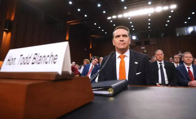 Acting Attorney General Todd Blanche appears before the Senate Judiciary Committee on Capitol Hill in Washington, Wednesday, July 15, 2026. (AP Photo/Mark Schiefelbein)