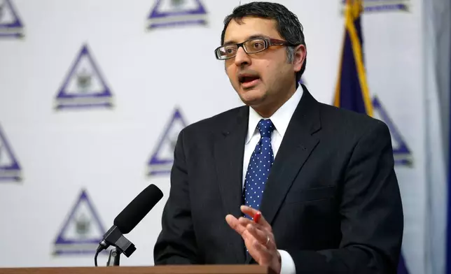 FILE - Nirav Shah, director of the Maine Center for Disease Control and Prevention, speaks at a news conference, April 28, 2020, in Augusta, Maine. (AP Photo/Robert F. Bukaty)