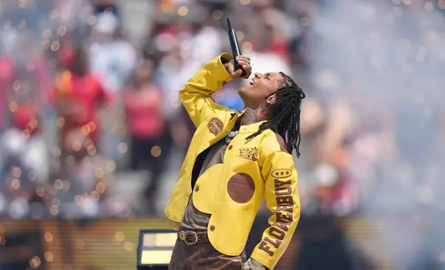 Swae Lee performs before the World Cup final soccer match between Spain and Argentina in East Rutherford, N.J., near New York, Sunday, July 19, 2026. (AP Photo/Frank Franklin II)