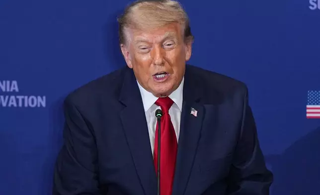 President Donald Trump speaks at the United States Army War College in Carlisle, Pa., during the Pennsylvania Defense and Innovation Summit, Wednesday, July 15, 2026. (AP Photo/Matt Rourke)