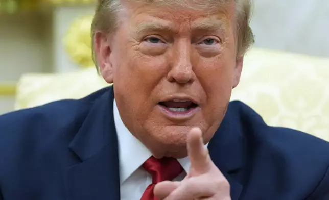 President Donald Trump speaks as he meets with Iraq's Prime Minister Ali al-Zaidi in the Oval Office of the White House, Tuesday, July 14, 2026, in Washington. (AP Photo/Julia Demaree Nikhinson)