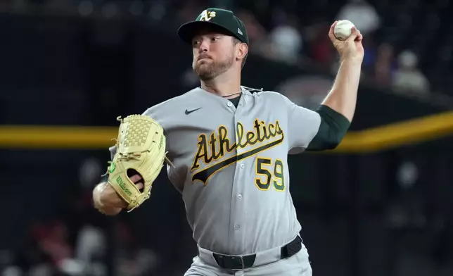 Athletics pitcher Jeffrey Springs throws against the Arizona Diamondbacks in the first inning of a baseball game, Monday, July 20, 2026, in Phoenix. (AP Photo/Rick Scuteri) CORRECTION: Corrects to Monday not Friday.
