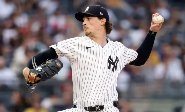 New York Yankees pitcher Max Fried delivers in the first inning during the second baseball game of a doubleheader against the Pittsburgh Pirates, Wednesday, July 22, 2026, in New York. (AP Photo/Adam Hunger)