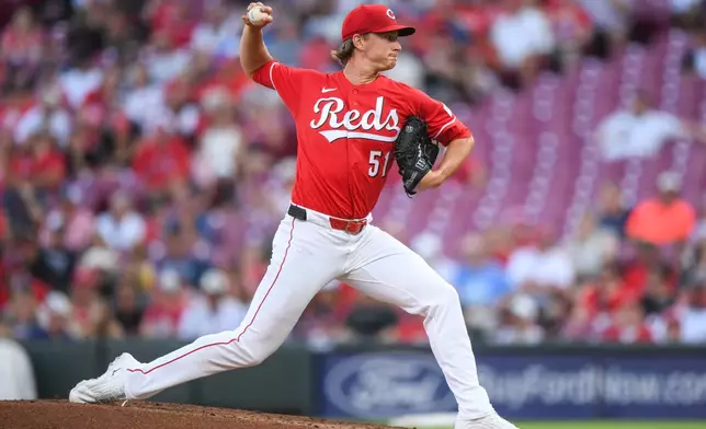Cincinnati Reds' Brady Singer pitches during the second inning of a baseball game against the Cincinnati Reds in Cincinnati, Wednesday, July 29, 2026. (AP Photo/Tanner Pearson)