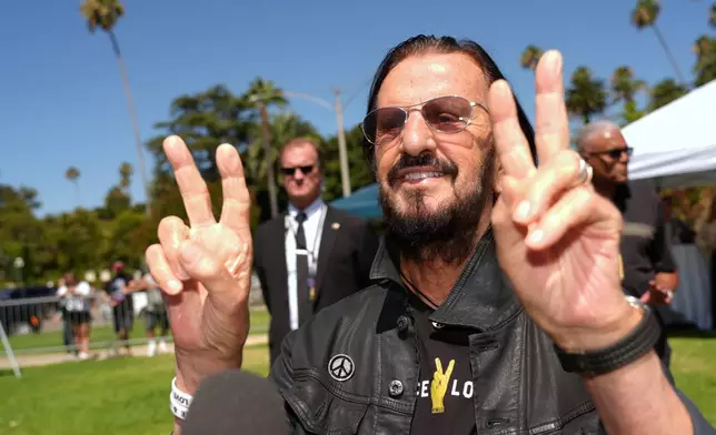 Ringo Starr arrives for the annual Peace & Love celebration for his 86th birthday on Tuesday, July 7, 2026, in Beverly Hills, Calif. (AP Photo/Chris Pizzello)