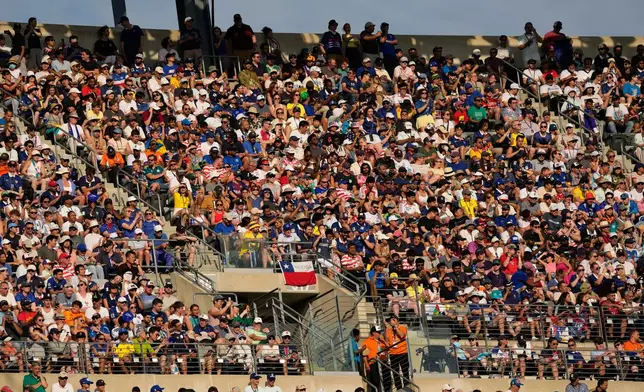Supporters cheer during the World Cup round of 32 soccer match between France and Sweden in East Rutherford, N.J., near New York, Tuesday, June 30, 2026. (AP Photo/Seth Wenig)