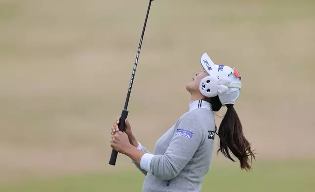 A Lim Kim of South Korea looks at her putter during day two of the 2026 ISPS HANDA Women's Scottish Open at Dundonald Links at Ayrshire, Scotland, on Friday, July 24, 2026. (Steve Welsh/PA via AP)