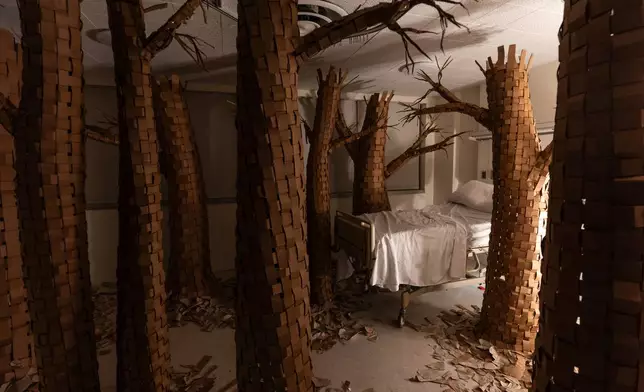 An installation by Greg Corbino is displayed during the "Hospital of Emotions" exhibition inside a former hospital building in Los Angeles, Wednesday, July 22, 2026. (AP Photo/Jae C. Hong)