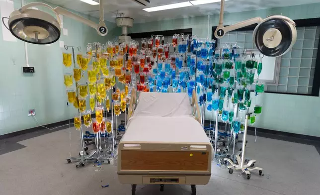 An installation by artist Yaara Sachs is displayed during the "Hospital of Emotions" exhibition inside a former hospital building in Los Angeles, Wednesday, July 22, 2026. (AP Photo/Jae C. Hong)