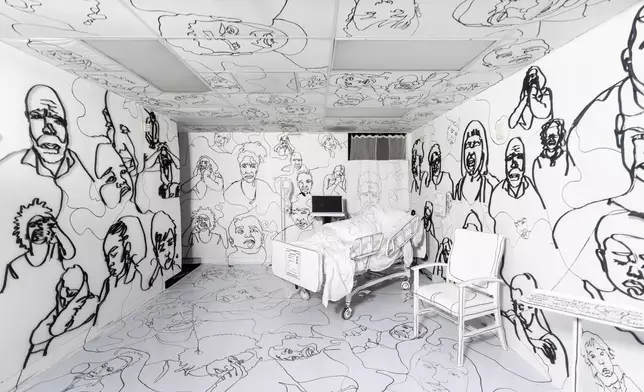 An installation by artist Maryam Trebeau is displayed during the "Hospital of Emotions" exhibition inside a former hospital building in Los Angeles, Wednesday, July 22, 2026. (AP Photo/Jae C. Hong)