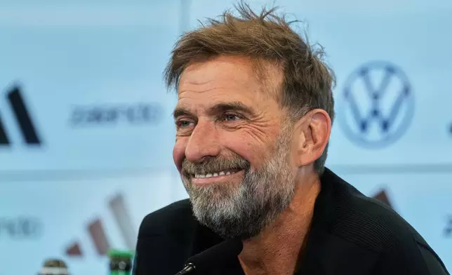 Newly appointed head coach of the German national soccer team Juergen Klopp attends a news conference at the headquarters of the German Football Association DFB in Frankfurt, Germany, Friday, July 24, 2026. (AP Photo/Michael Probst)