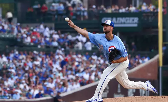 Chicago Cubs pitcher Colin Rea throws to a Minnesota Twins batter during the first inning of a baseball game in Chicago, Friday, July 17, 2026. (AP Photo/Jessie Alcheh)