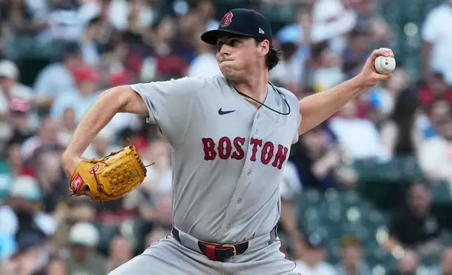 Boston Red Sox starting pitcher Jake Bennett throws against the Chicago White Sox during the first inning of a baseball game in Chicago, Wednesday, July 8, 2026. (AP Photo/Nam Y. Huh)