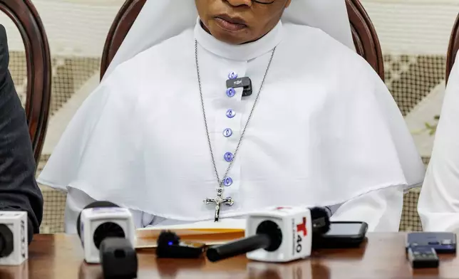 Sister Leticia "Letty" Ugboaja attends a news conference at Our Lady of Sorrows Catholic Church on Thursday, July 23, 2026, in McAllen, Texas. (AP Photo/Michael Gonzalez)