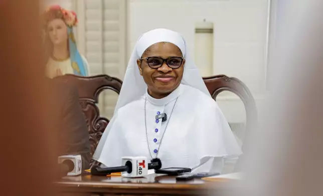 Sister Leticia "Letty" Ugboaja at a news conference at Our Lady of Sorrows Catholic Church on Thursday, July 23, 2026, in McAllen, Texas. (AP Photo/Michael Gonzalez)